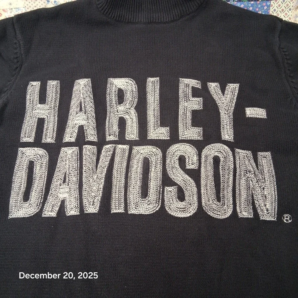 Harley Davidson Embroidered Knit Turtle Neck Sweater Mens Size Medium Black